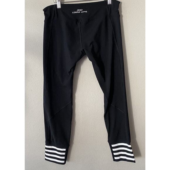 Lorna Jane LJ Black White Striped Leggings Sheer Run Gym Active Mesh Panel - Picture 1 of 6
